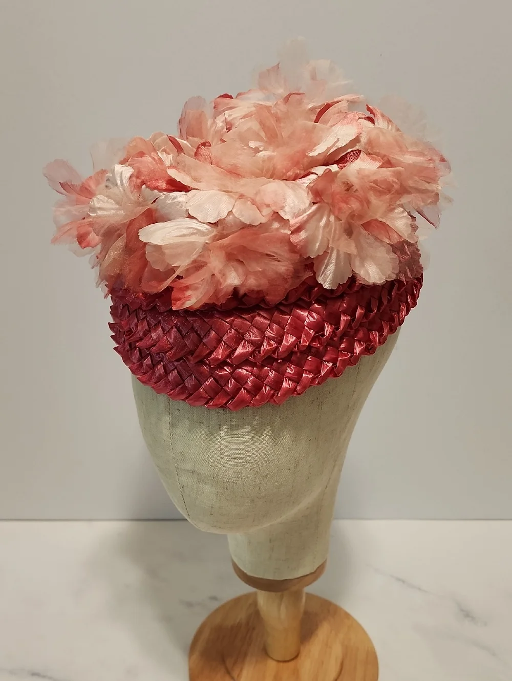 Pink Vintage Petal Pillbox  Hat.